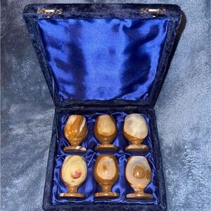 Elegant onyx wine goblets in velvet case
